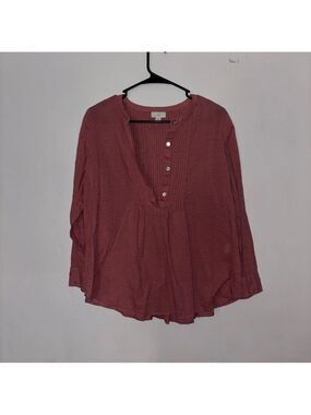 J. Jill Mauve Women’s Pink Swiss Dot Henley Blouse Long Sleeve Button Front XS